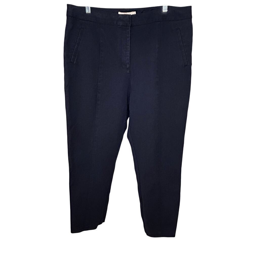 Tory Burch navy Vanner cropped  cotton lyocell stretch high rise  pants size 16